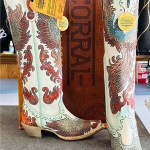 Corral White and Red Heeled Boots